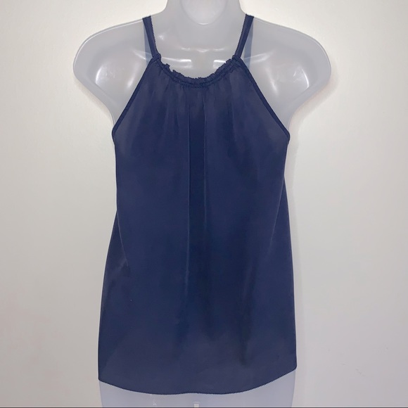 JOIE Galaxite Women's Navy Blue Sleeveless Pleated Silk Halter Tank Top - Sz. XS - Picture 2 of 6